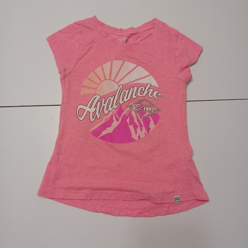 Avalanche Top Girls 10 12 Pink T-Shirt Cap Sleeve High Low Hem Sun Rise Mountain